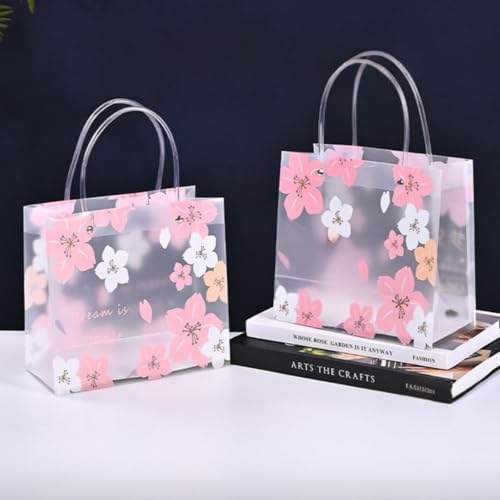 Image of SATYAM KRAFT 4 Pcs Transparent Bag Goodie Bags With Handle Gift bag, hamper bag, Carry Bags, shopping gift bag, gift for Gifting, Presents, Return Gifts, Birthday, Party, Festivals (Pink)