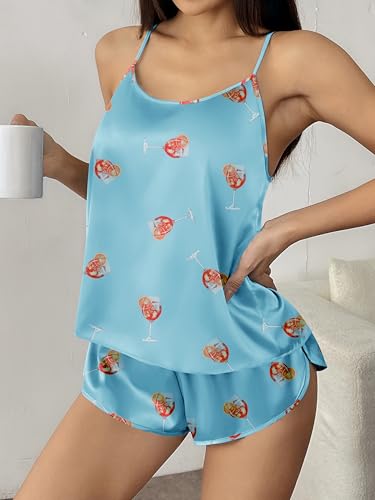 Image of Ekouaer Silk Pajamas Set for Women Satin Backless Lingerie Pjs Cami Top and Shorts Nightwear