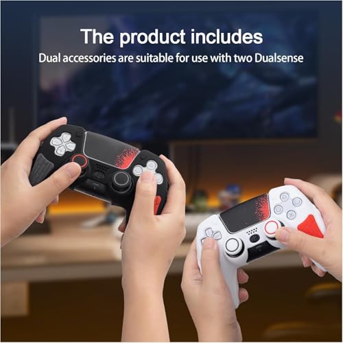Image of Meyaar PS 5 Controller Cover Case, Anti-Slip Silicone Cover Skin Compatible with PS5 Dual Sense Controller with Thumb Grip Caps, Joystick Protectors (Black and White (2 Pack))