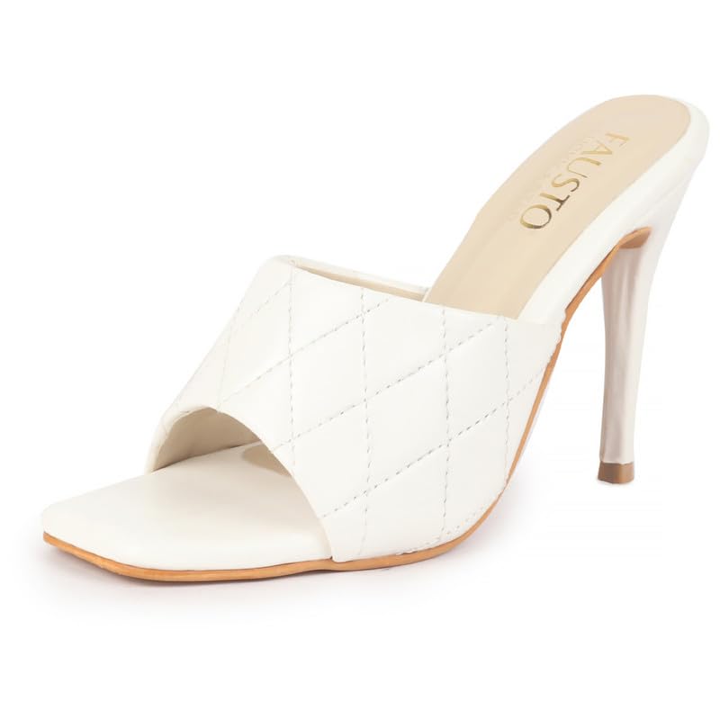 fausto Women Open Toe Quilted Stiletto Heel Slip-On Slipper Sandals | Soft Padded Insole | Semi Formals Outfit Sandals-picture-10