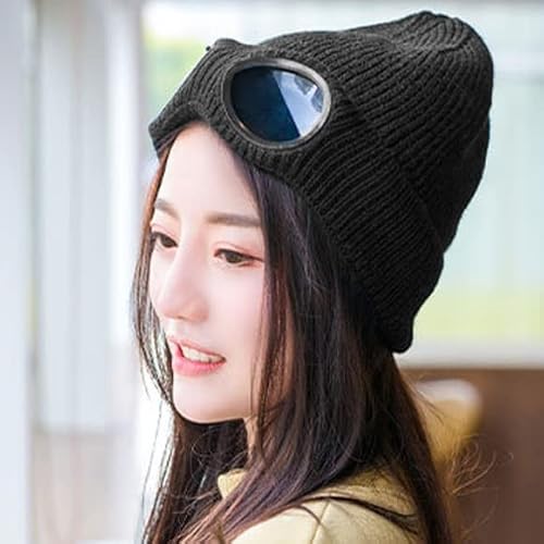 Goggle Beanie Goggle Hat Mask Winter Sports Outdoor Knit Beanie Warm Hat Black Tphs134558 #TOP2