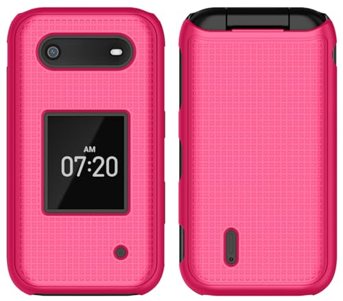 Image of Nakedcellphone Polycarbonate Case for Nokia 2760 2780 Flip Phone, Slim Hard Shell Protector Cover with Grid Texture for Tracfone N139DL, TA-1398, TA-1451, TA-1420 - Bright Hot Pink | Protective Hard Shell Cover, Satisfying Texture, Matte, For N139DL, TA-1398, TA-1451, TA-1420