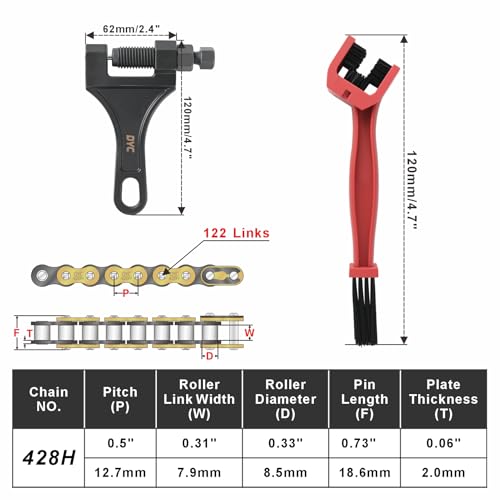 Image of DYC 428H Motorcycle Chain 122 Links(Gold /Black) with Master Links, Chain Breaker Tool & Chain Brush for 125-250cc Motorcycle /ATV /Dirt Bike /Pit Bike /Go Kart SSR TaoTao Coolster Apollo Baja Kazuma