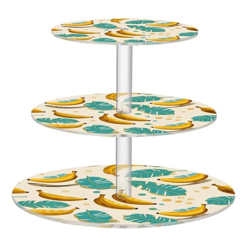 Vassoio decorativo trasparente a prova di perdite, a tre strati, circolari, per spogliatoio, con foglie e banane