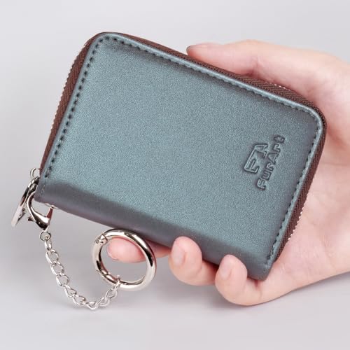 Image of FurArt Zipper Wallet Women, RFID Blocking Credit Card Wallet, Business Card Holder, Compact Size KeyChain Wallet, Pearl Gray, small, Classic