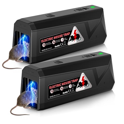 Electric Mouse Traps Indoor for Home, 2 Pack Electronic Mouse Trap Zapper with High Voltage, Intelligent Indicator & Buzzer Alert, Reusable & No-Touch Humane Mice Killer for Kitchens Warehouse Office