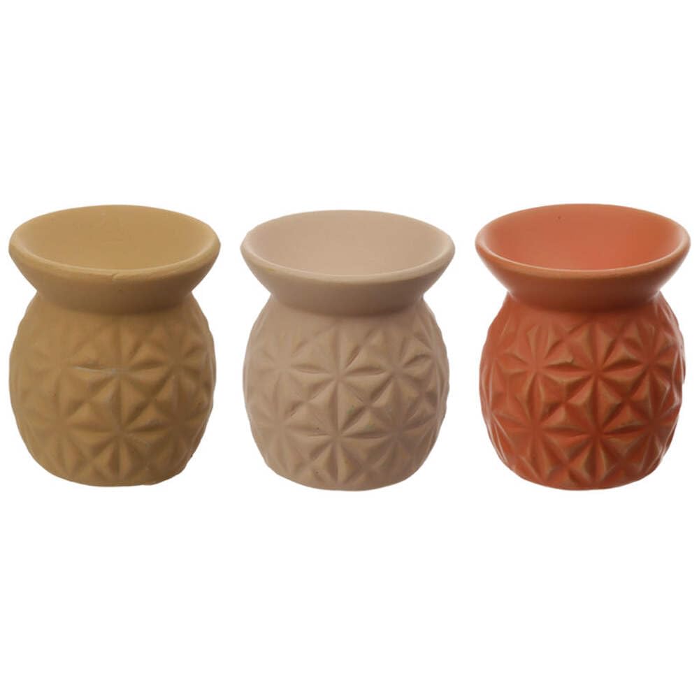 Puckator Eden Ceramic Oil Burner with Embossed Triangle Pattern - Wax Melt Burners Warmer - Boho Bedroom Decor Diffuser Scent Tea Light Burner Holder - House Warming Gift - Aromatherapy Set