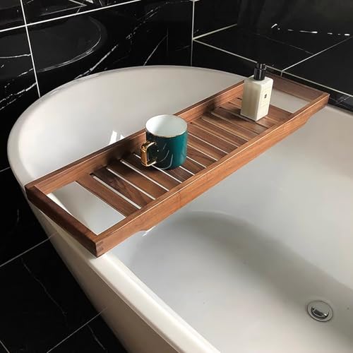 Bandeja grande de nogal para tina, mesa de baño con listones de 31 x 6 pulgadas, ideal para relajarse y remojar en la bañera