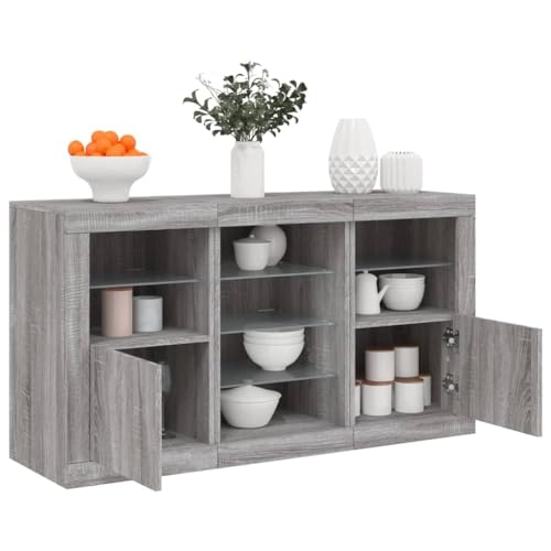 Nqyjm Mueble de almacenamiento con puertas y estantes aparador con luces LED Sonoma gris 123 x 37 x 67 cm, armario lateral armario de comedor para cocina, sala de estar, dormitorio modelo 2