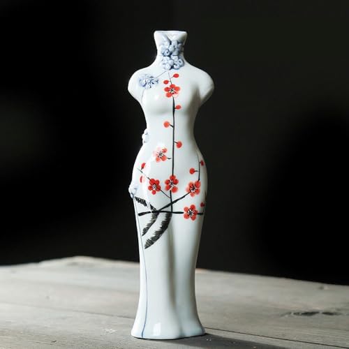 Ceramic Vase, Cheongsam Style Hand-Painted Vase for Home Office Party