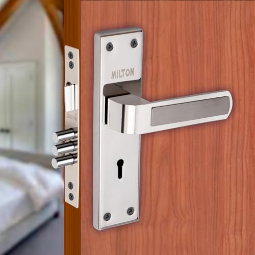 Image of Milton Stainless Steel Mortise Lock with Keyhole, Chrome Finish Door Handle Set with Keys and Hardware Included MSS- Hockey
