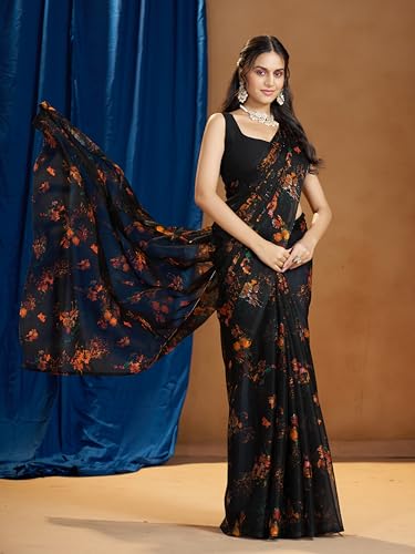 Image of Garden Vareli Nara Chiffon Abstract Floral Print Saree