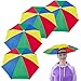 4PCS Umbrella Hat for Hunting & Fishing, 20.8" Rainbow Folding & Waterproof Multicolor Headwear Cap Hands Free with Head Strap, Sun & Rain Travel Gear Umbrellas for Beach,Gardening Color Randomly