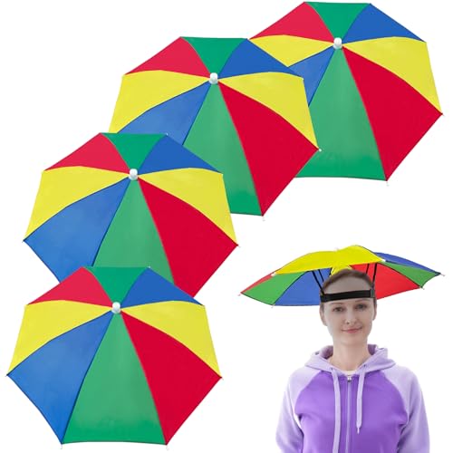Guyuyii 4-Pack Hands-Free Umbrella Hat with Adjustable Headband - Sun Shade & Rain Cap for Gardening, Fishing, & Dog Walking - Comfort Fit for Outdoor