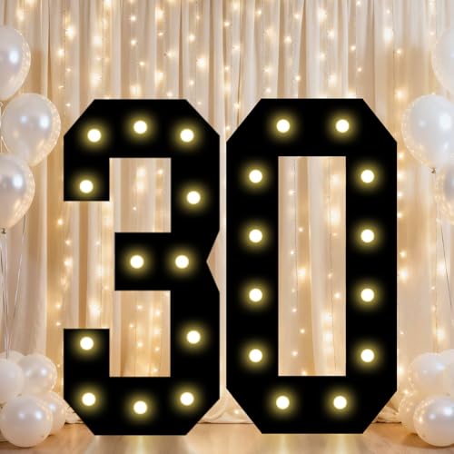 Image of Pooqla 30th Birthday Decorations for Men, 2.4FT Light Up Numbers | Marquee Numbers Black Party Decorations, Large Lighted Number Gifts for Him 30th Anniversary Decoration Party Backdrop