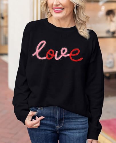 SELINK Women's Valentines Sweater Crew Neck XOXO Heart Print Casual Long Sleeve Pullover Tops Sweaters2
