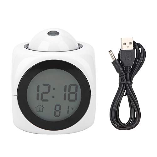 Masyrt Horloge de table avec projecteur, réveil numérique à projection, horloge de table avec interphone vocal LCD avec affichage de la température, recharge USB, réveil avec projection