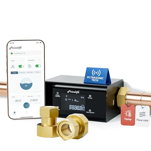 Image of Frizzlife LP365 Smart Water Monitor and Automatic Shutoff - 0.01GPM Ultrasonic Micro Leak Detection, APP Wi-Fi Remote Control, Real-Time Flow /Temp Monitoring, NSF /ANSI 61 & 372 Certified, 1.25 inch and 1 inch