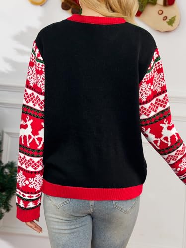 Image of Ugly Christmas Sweater for Women Funny Crewneck Knit Christmas Sweater for Family Pullover Long Sleeve Top