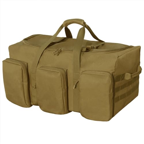 Large Military Travel Duffle Bag Tactical Camping Storage Utility Tote Bag Camping Kitchen Organizer with Deployment Cargo Bag Travel Sports Equipment (Khaki Medium 21.65x11.81x11.81)