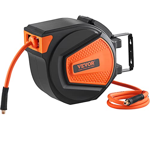 VEVOR Retractable Air Hose Reel, 3/8IN x 50FT Hybrid Air Hose Max 300PSI, Air Compressor Hose Reel with 5 ft Lead in, Ceiling/Wall Mount Enclosed Air Reel, 180° Swivel Mount by VEVOR - Image 9