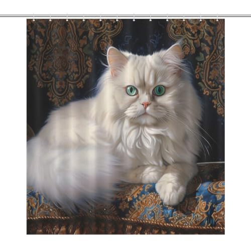 Rideau de douche tissu polyester chat animalier 168x183cm - 7