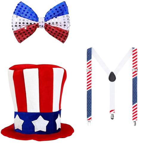 Costume patriotique pour oncle complet avec son nœud papillon assorti et collier de perles