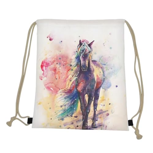 Sac à dos de sport avec cordon de serrage rose motif cheval pour enfants