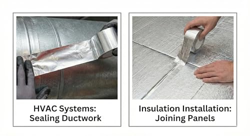 Image of Mario Aluminium Foil Tape - Silver Tape - 48mm (2 inch) Width, 20mtr Length-1 Roll - Heavy-Duty Foil Tape for Air Duct Sealing, HVAC, AC Ducting, Pipe Insulation & High-Temperature Applications