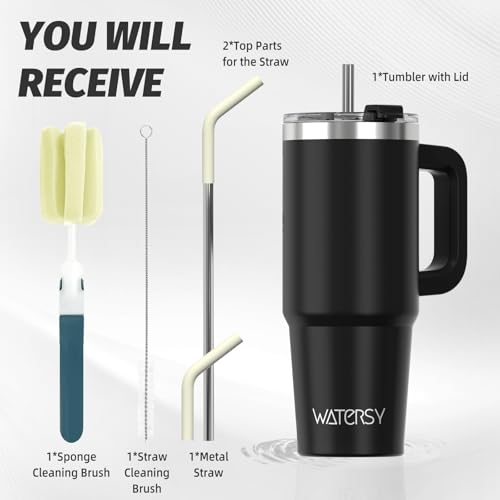 Image of 30 oz Tumbler with Handle,Tumbler with Lid and Straw,Double Wall Insulated Cup Stainless Steel Travel Mug(Cold for 34 Hours),Water Bottle for Iced Tea,Coffee,Cold Beverages(Black)