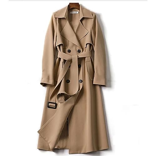 Women's Spring And Autumn British Style Long Coat Temperament Belt Khaki Windbreaker3