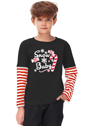 Image of Remimi Unisex Kids Christmas Long Sleeve Shirt Xmas Print Stripe Shirts 2-12 Years