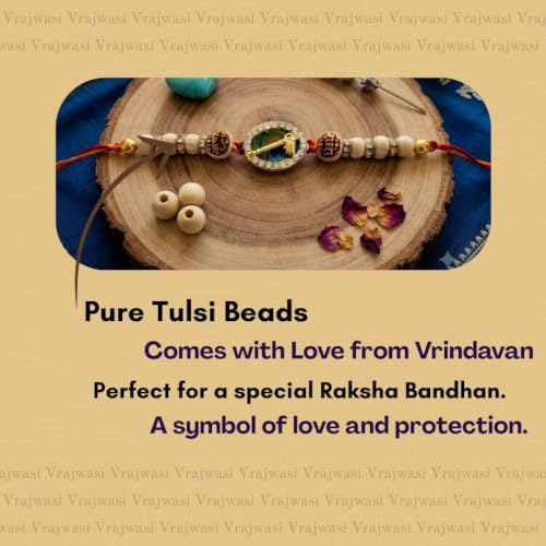 Image of Original Tulsi Rakhi for Brother | Handmade Natural Tulsi Beads Rakhi | Sacred Raksha Bandhan Rakhis for Boys | Traditional Spiritual Rakhi Gift