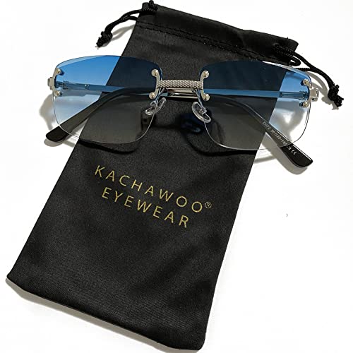 Image of Gradient Lens Metal Sunglasses Rimless Square Blue UV400 Brown Women Frameless