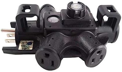 Uninex PS47 Grounded 5-Way Outlet Converter, Outdoor/Indoor, Heavy Duty, 15-Amp, Black