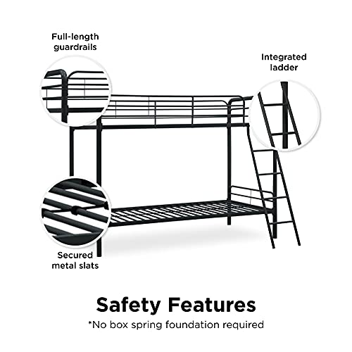 DHP Twin Bunk Bed with Metal Frame and Ladder Space-Saving Design, Black - Thumbnail 6
