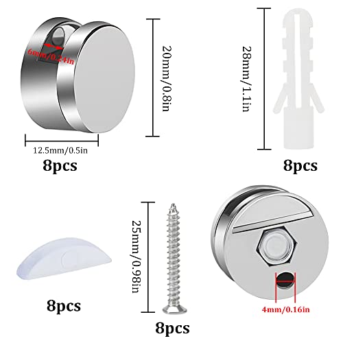 YIXISI 8 PCS Round Mirror Clips for 3-4 mm Thick Glass, Zinc Alloy Clamps With Plugs and Screws for Bathroom - Image 2