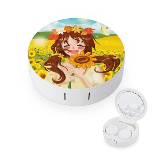 fkgvwo Contact Lens Case Girl Sunflower Contact Lens Box Travel Kit Portable for Travel & Home