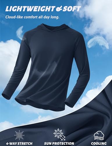 Image of KEFITEVD Men's Sun Hoodie Long Sleeve Fishing UPF 50+ SPF Quick Dry Shirts