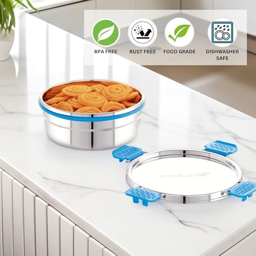 STEELLOCK PRO Stainless Steel Container/Dabba/Lunch Box with Steel Lid Airtight for Food Storage, Easy to Carry, Leak Proof and Stackable (SLP-141/750 ML).