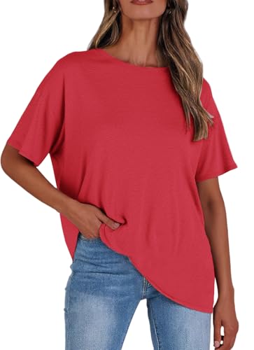 Womens Oversized Shirt Summer Casual Trendy Tshirts Cotton Crewneck Short Sleeve Basic Tops Tees3