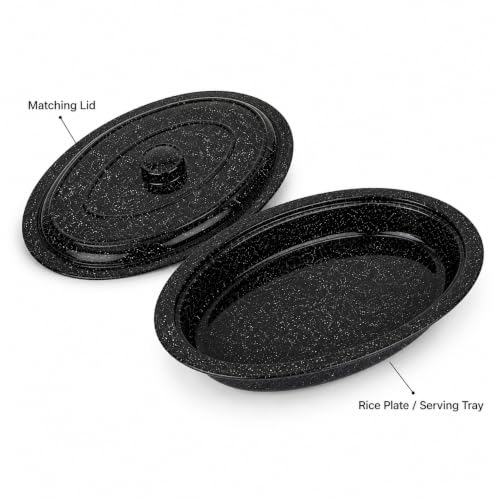 Image of Melvio By Malti Black Granite 1 Piece Rice Plate with Lid | Melamine Dinnerware Set, Premium Dinner Set Crockery Plates Bowls Tableware for Home Dining Kitchen
