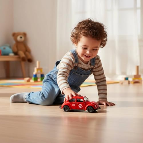Image of SHAKTISM Die Cast Metal Toy Cars Set - 1:43 Scale Pull Back Action Cars with Open Doors, 4 Model Designs, Mini Vintage Car Collection for Kids Boys Girls, Gift Toy (Red Diecast Model)