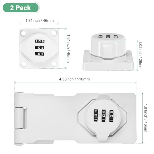 Image of M METERXITY 2-Pack Keyless Combination Lock, 4.3 inch Zinc Alloy Mechanical Password Twist Knob Hasp Locks Latch, 90 /180 Degree Barn Door Lock for Cabinet /Closet /Garage /Drawers /Garden [White]
