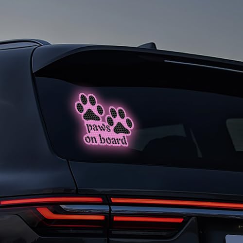 Image of 2pcs Reflective Paw Print Decal Dog Paws on Board Car Window Sticker Safety Warning Sign Stickers Funny Reflective Vinyl Stickers for Car Motorcycles Laptop (Purple)