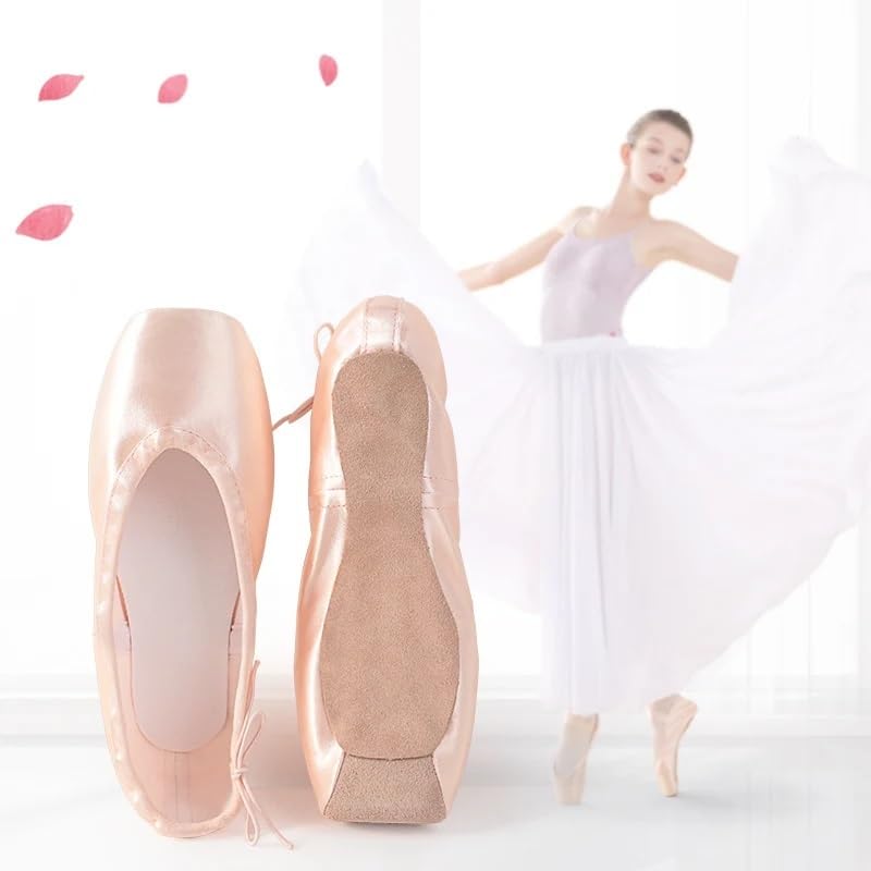 Zapatillas De Ballet Zapatos De Punta Ballet Profesional Con Suela Cuero Genuino, Satén For Mujer Cintas For Bailarina Actuación