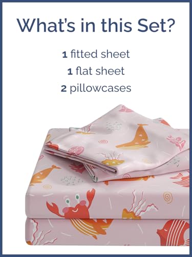 Image of Kids Full Size Pink Fish Bed Sheets - 4 Piece Kids Pink Fish Sheet Set