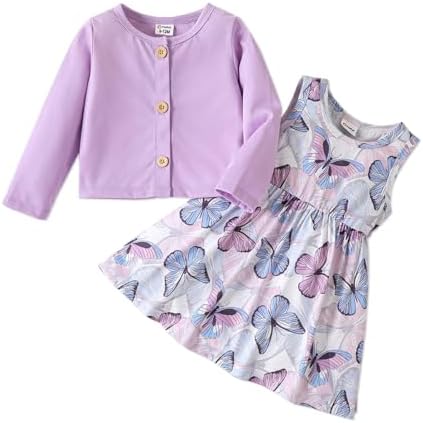 PATPAT Baby Girls Dress and Cardigan Sets 2 PCS Baby Girl Animal Print Dress and Long Sleeve Cardigan Set