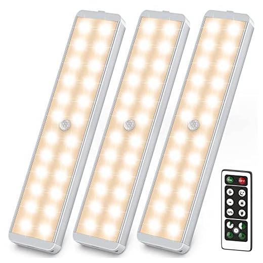 LED Closet Light, 24-LED Newest Version Rechargeable Motion Sensor Closet Light Under Cabinet Wireless Stick-Anywhere Night Light Bar with Large Battery for Stairs,Wardrobe,Kitchen,Hallway (3 Packs)