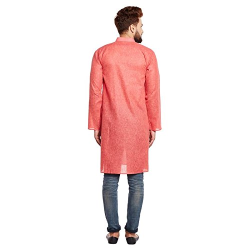 Image of SOJANYA (Since 1958 Men's Coral Red Cotton Linen ONLY Long Kurta